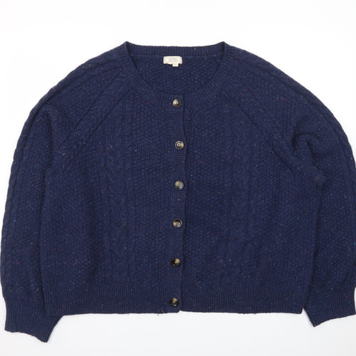 Fat Face Womens Blue Wool Cable Knit Cardigan UK 22