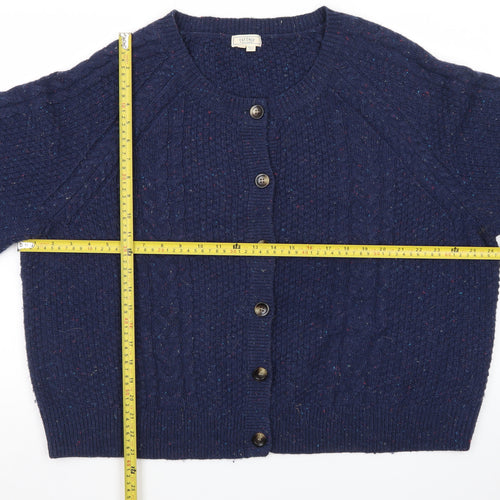Fat Face Womens Blue Wool Cable Knit Cardigan UK 22