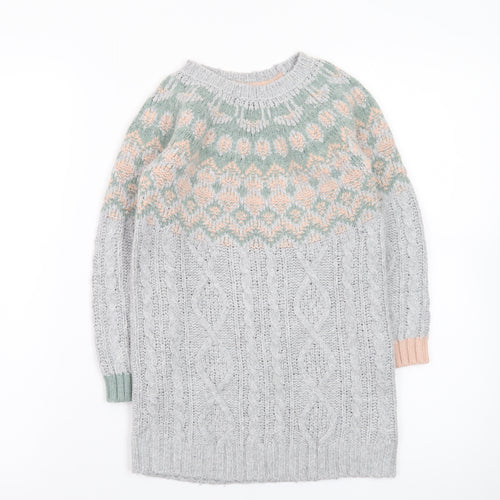 White Stuff Girls Grey Fair Isle Knit Sweater Dress 5-6 Years Winter Casual