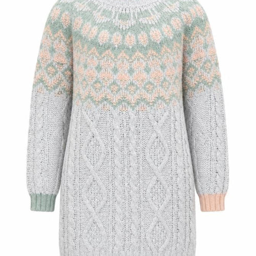 White Stuff Girls Grey Fair Isle Knit Sweater Dress 5-6 Years Winter Casual