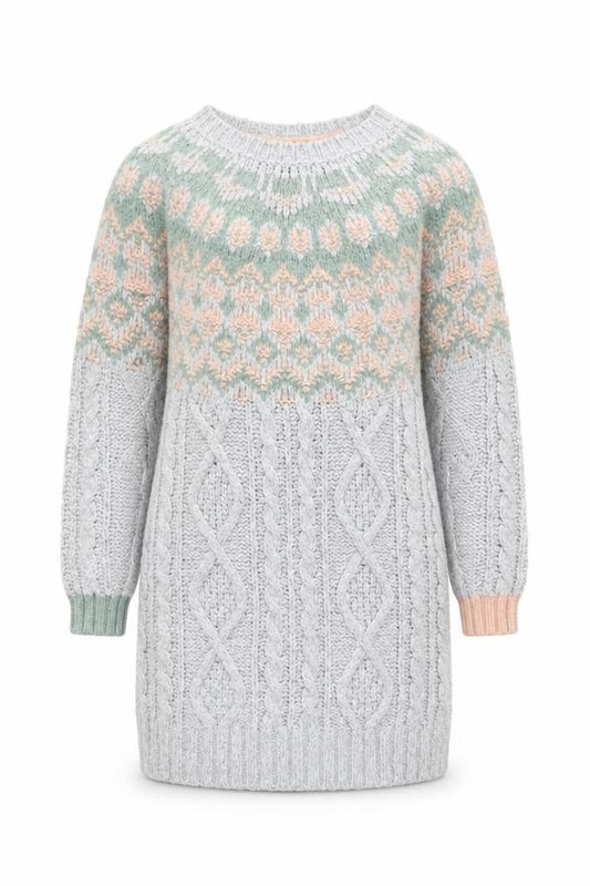 White Stuff Girls Grey Fair Isle Knit Sweater Dress 5-6 Years Winter Casual