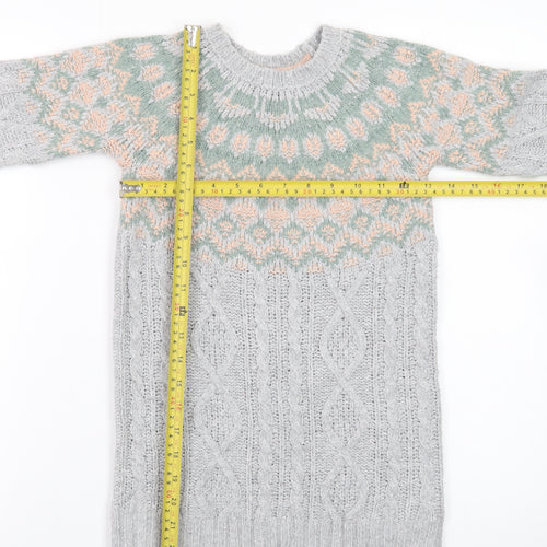 White Stuff Girls Grey Fair Isle Knit Sweater Dress 5-6 Years Winter Casual