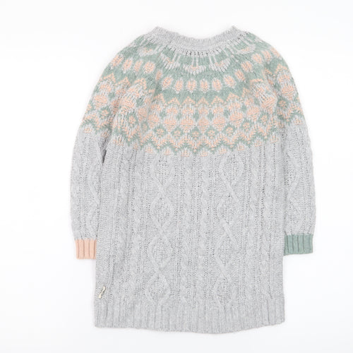 White Stuff Girls Grey Fair Isle Knit Sweater Dress 5-6 Years Winter Casual