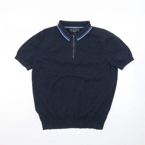 Paul Costelloe Men’s Blue Zip Collar Cotton Polo Shirt M