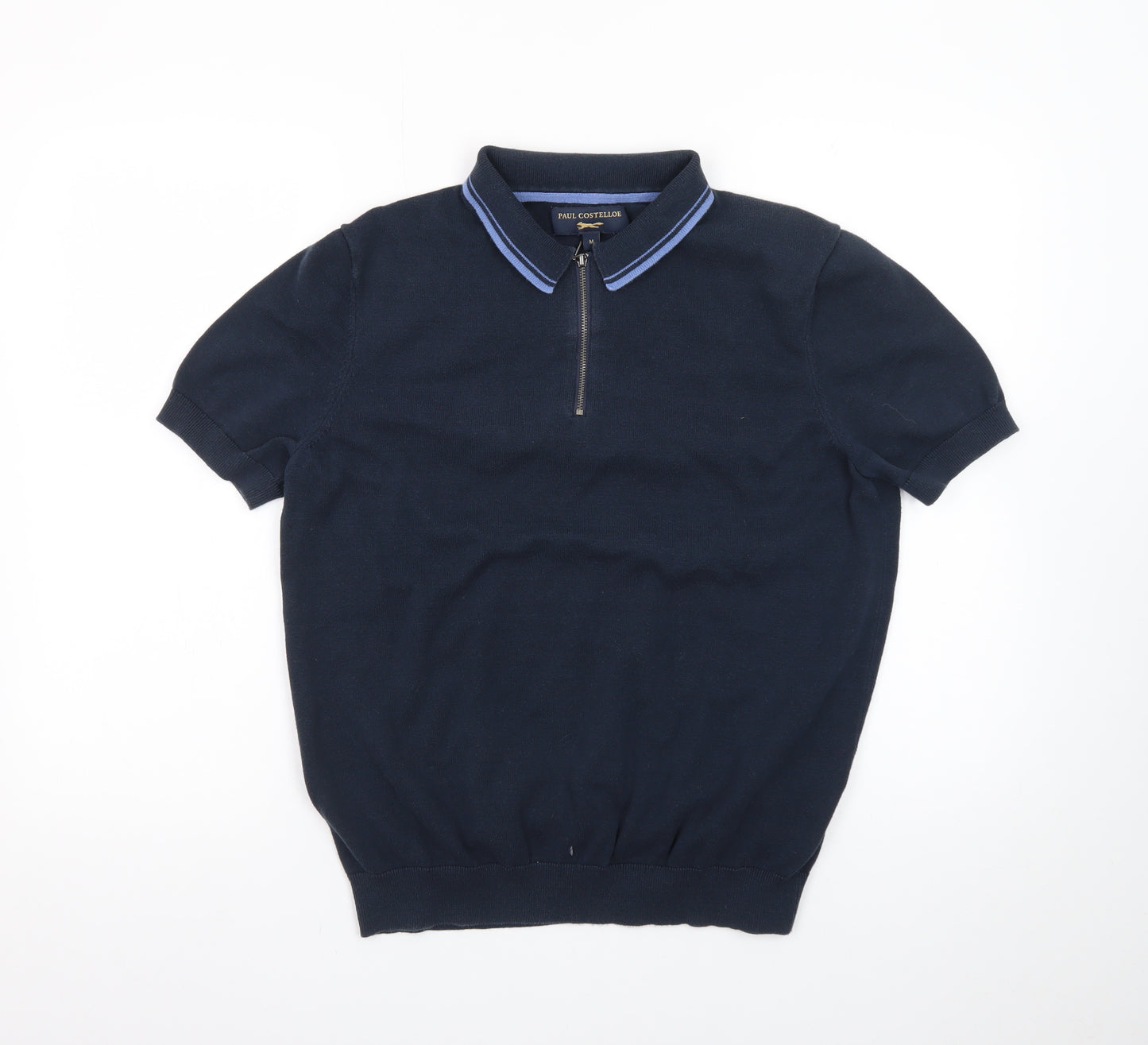 Paul Costelloe Men’s Blue Zip Collar Cotton Polo Shirt M