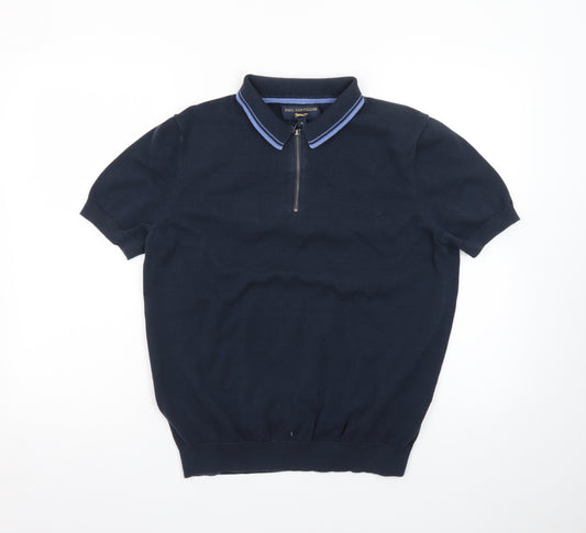 Paul Costelloe Men’s Blue Zip Collar Cotton Polo Shirt M