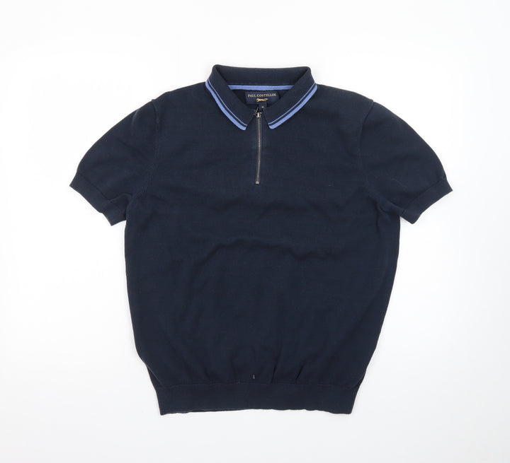 Paul Costelloe Men’s Blue Zip Collar Cotton Polo Shirt M