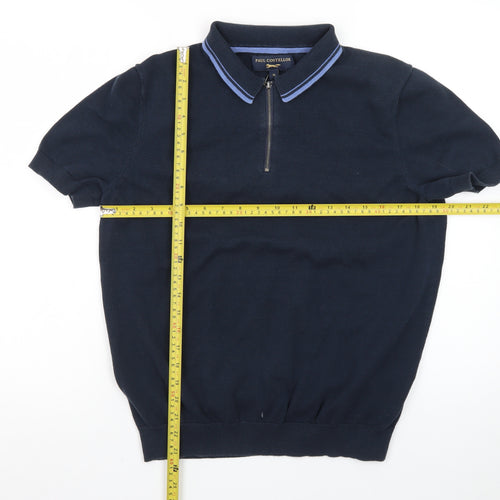 Paul Costelloe Men’s Blue Zip Collar Cotton Polo Shirt M