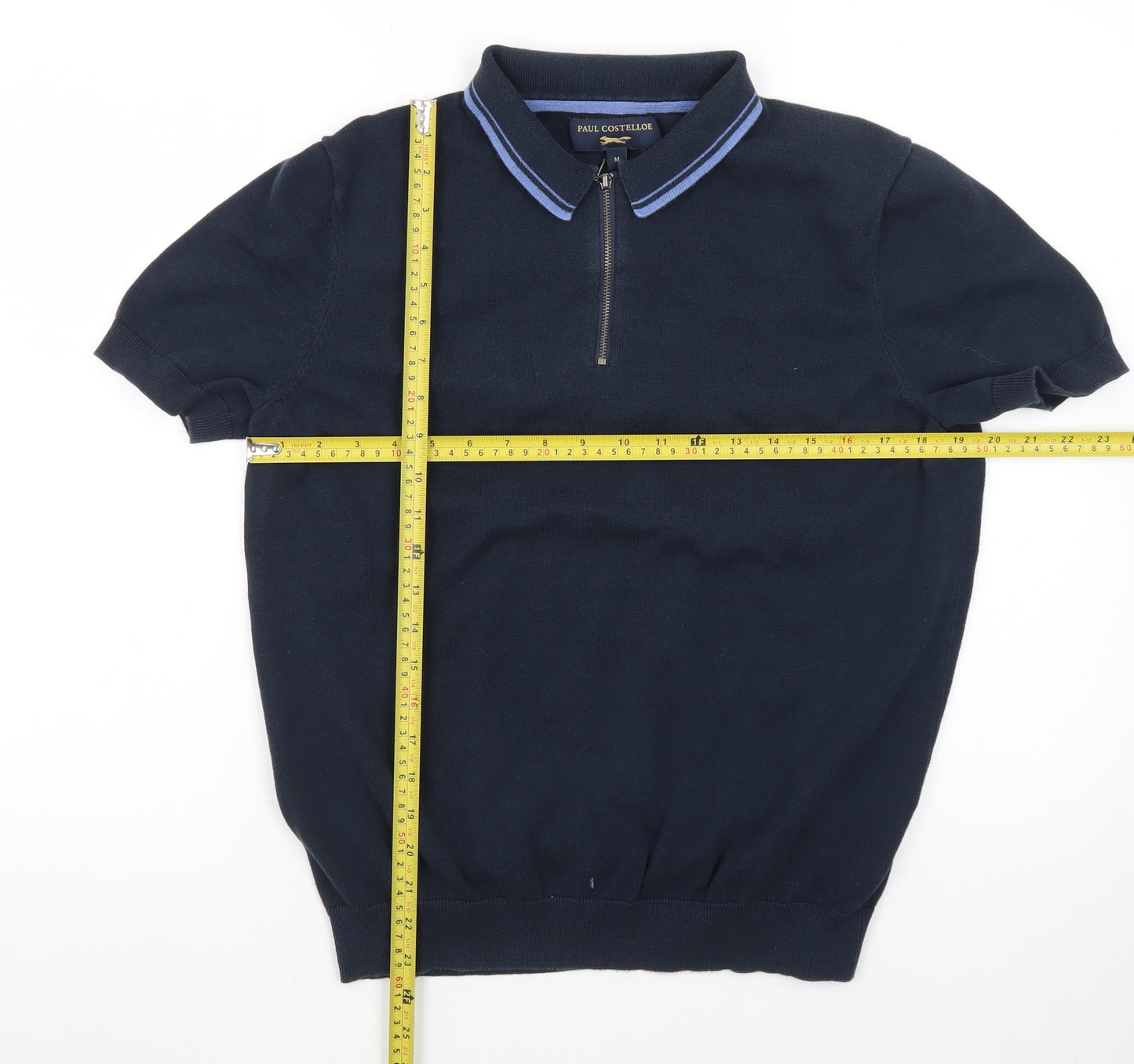Paul Costelloe Men’s Blue Zip Collar Cotton Polo Shirt M