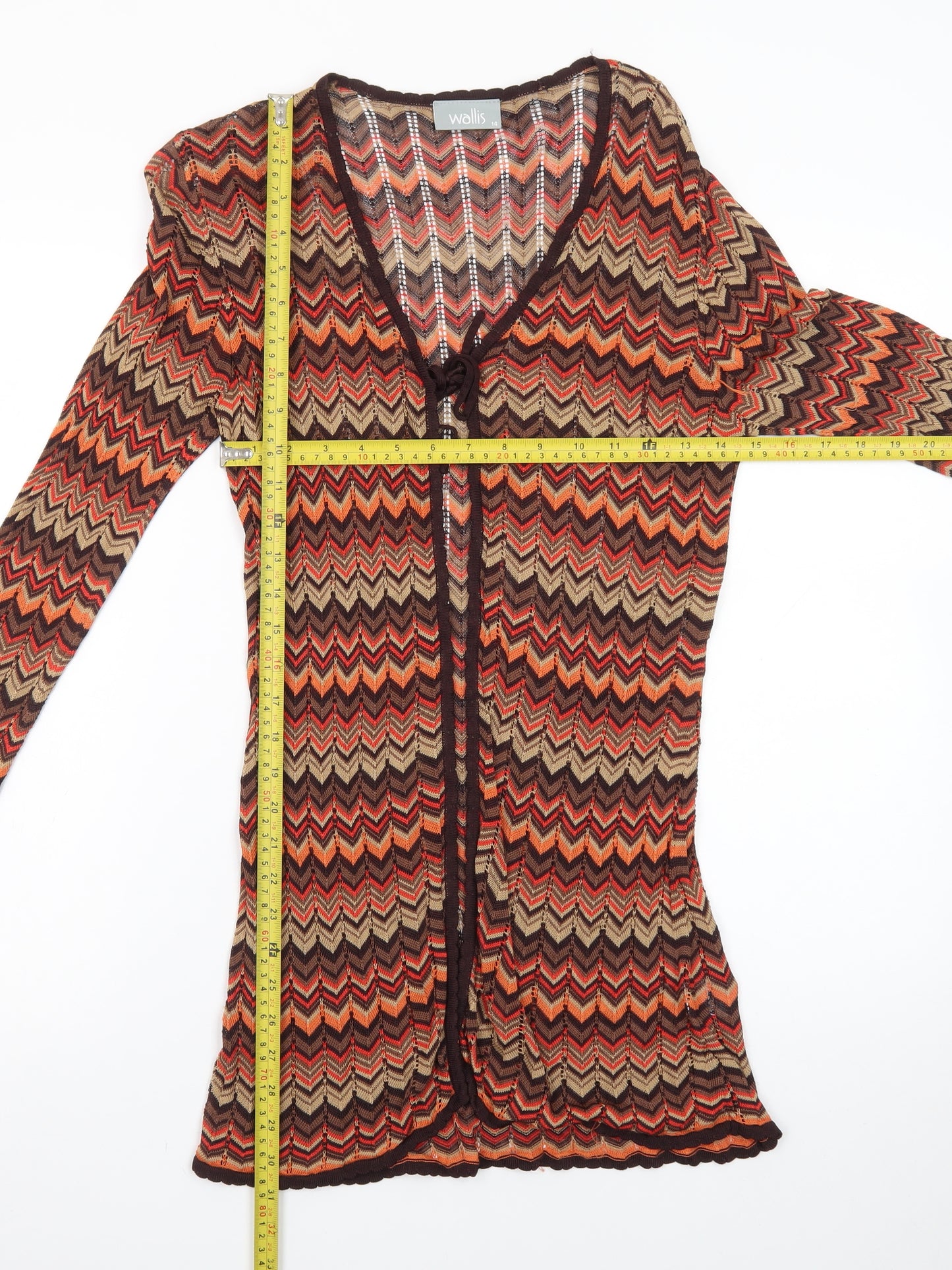 Wallis Women’s Multicoloured Chevron Knit Cardigan Size 14 V-Neck Lightweight