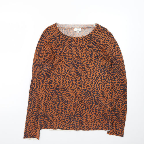 J.Crew Women Brown Animal Print Cotton Pullover Jumper Size S