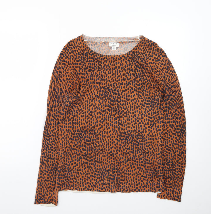 J.Crew Women Brown Animal Print Cotton Pullover Jumper Size S