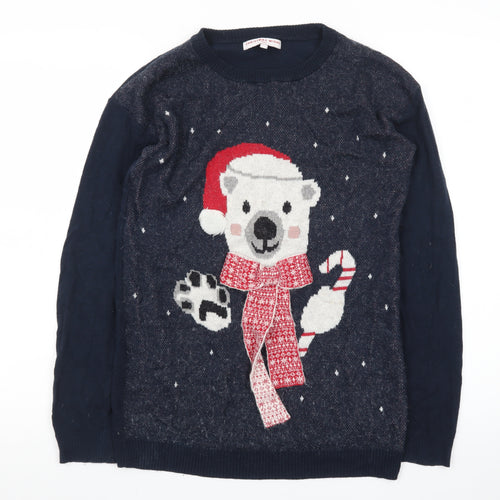 Next Women’s Blue Christmas Polar Bear Jumper Size 8 Crew Neck