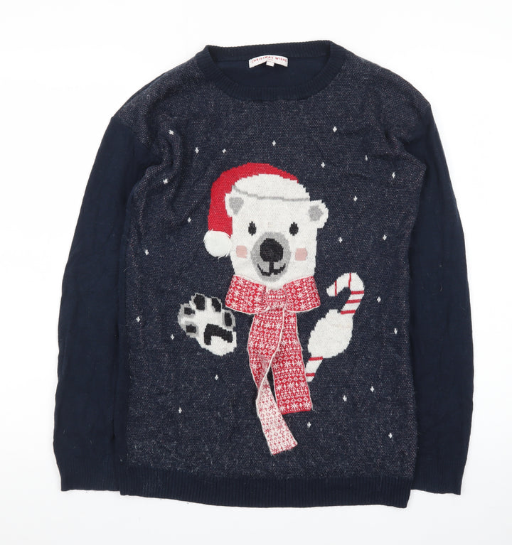 Next Women’s Blue Christmas Polar Bear Jumper Size 8 Crew Neck