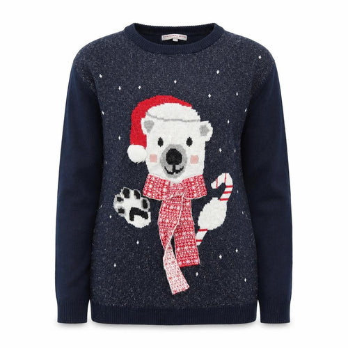 Next Women’s Blue Christmas Polar Bear Jumper Size 8 Crew Neck