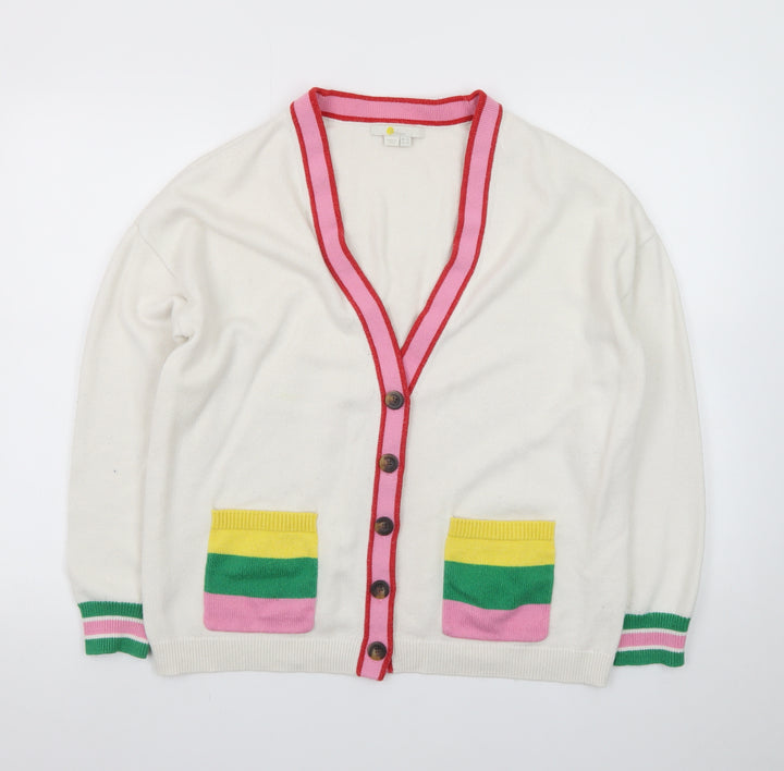 Boden Women Ivory Colourblock V-Neck Cardigan Size 16