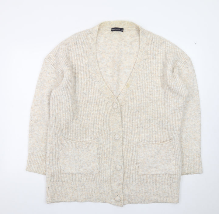 Marks and Spencer Women Beige XL Cardigan Knit V-Neck Long Sleeve