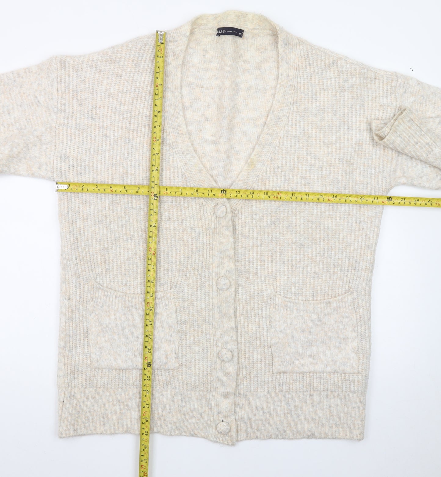 Marks and Spencer Women Beige XL Cardigan Knit V-Neck Long Sleeve