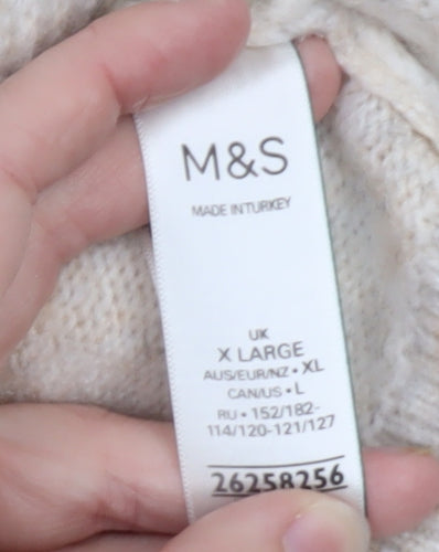 Marks and Spencer Women Beige XL Cardigan Knit V-Neck Long Sleeve