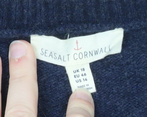 Seasalt Cornwall Women's Blue Wool Crew Neck Jumper UK 18