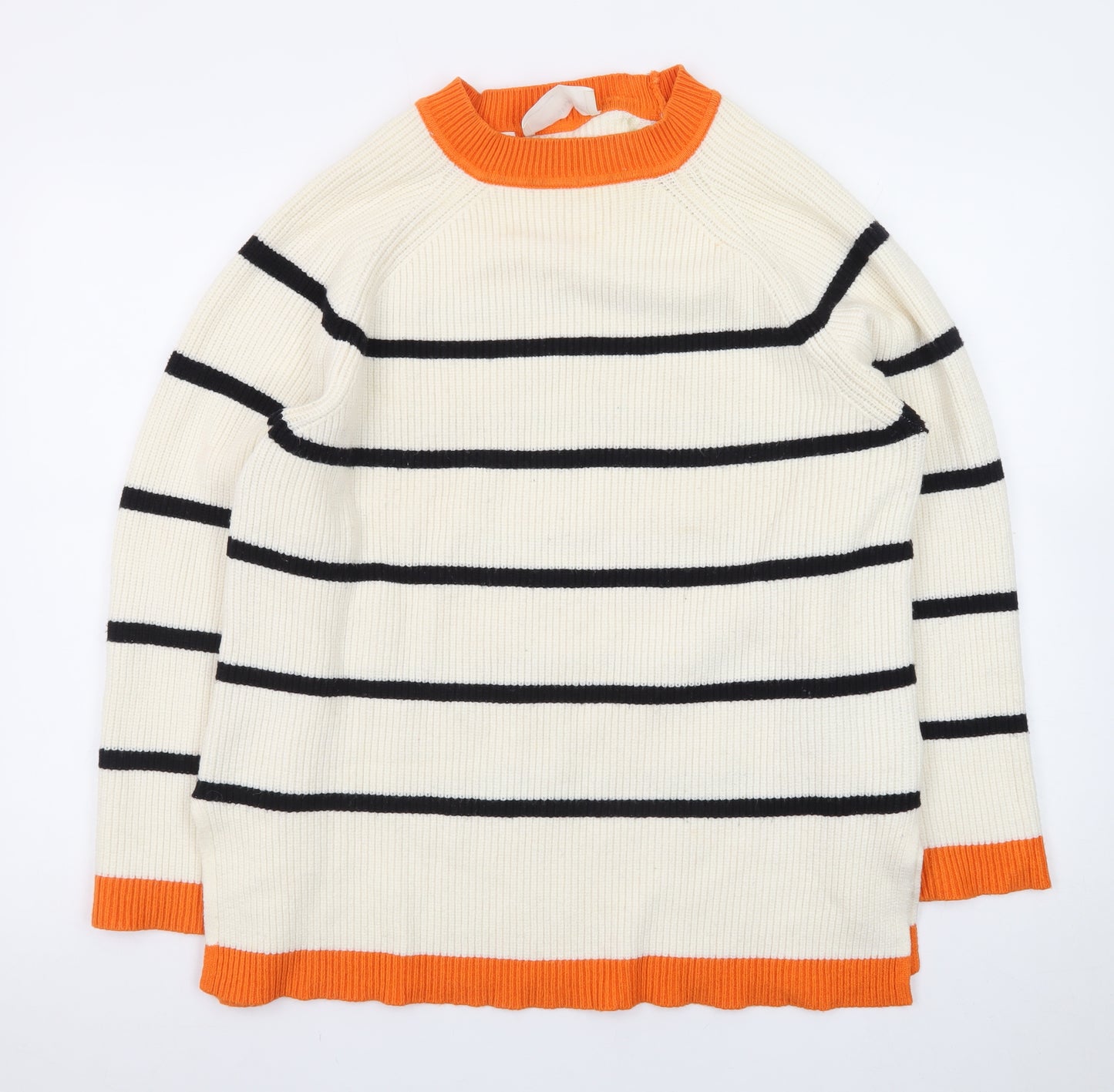 Selected Femme Women's Ivory Striped High Neck Pullover Jumper L
