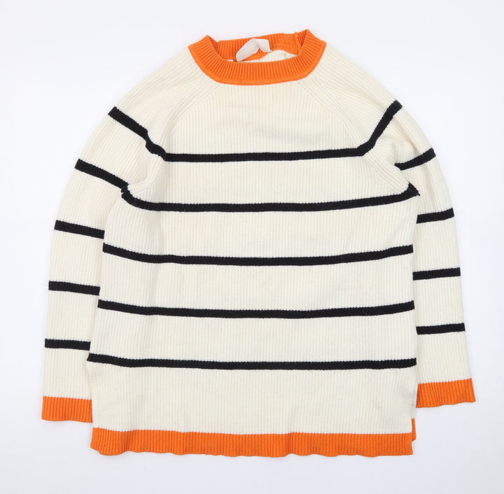 Selected Femme Women's Ivory Striped High Neck Pullover Jumper L