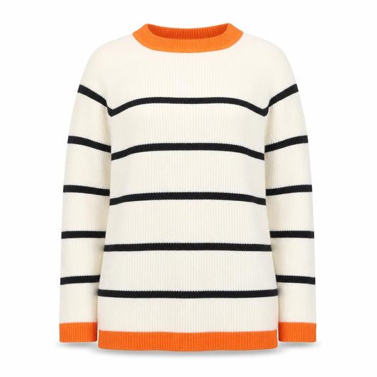 Front view of Selected Femme Women's Ivory Striped High Neck jumper L