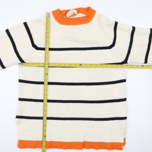 Selected Femme Women's Ivory Striped High Neck Pullover Jumper L