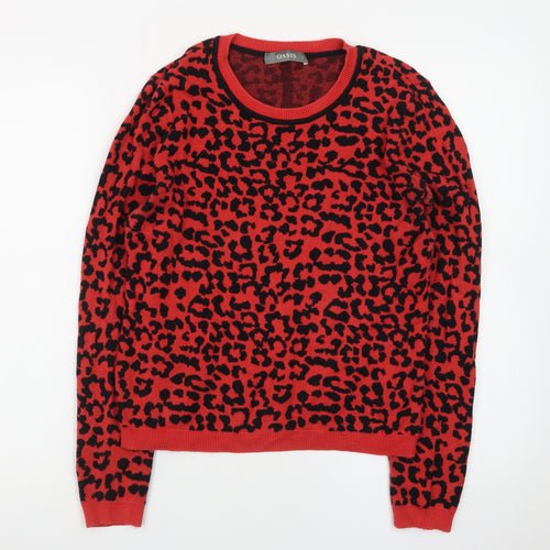 Oasis Women Red Leopard Knit Pullover Jumper Size S