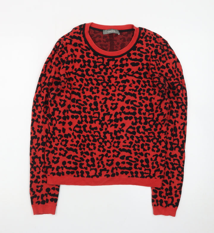 Oasis Women Red Leopard Knit Pullover Jumper Size S