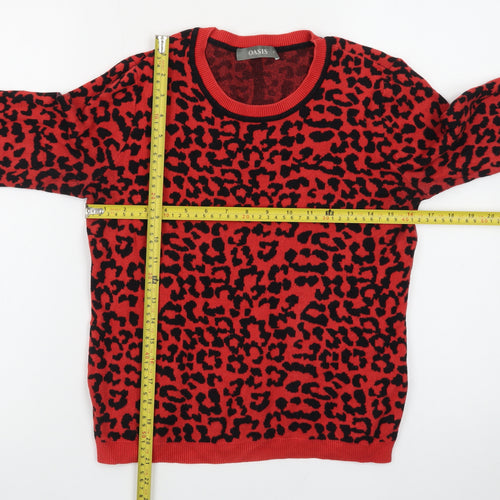 Oasis Women Red Leopard Knit Pullover Jumper Size S