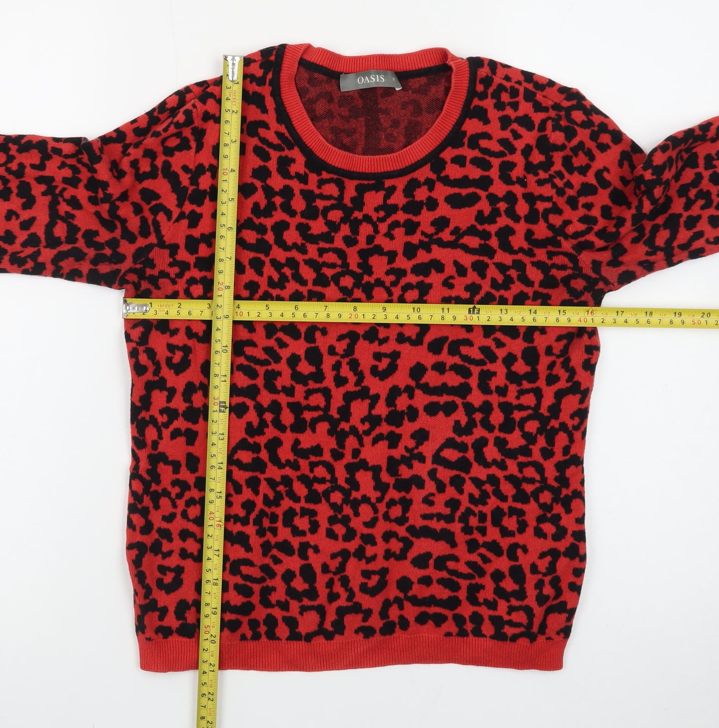Oasis Women Red Leopard Knit Pullover Jumper Size S