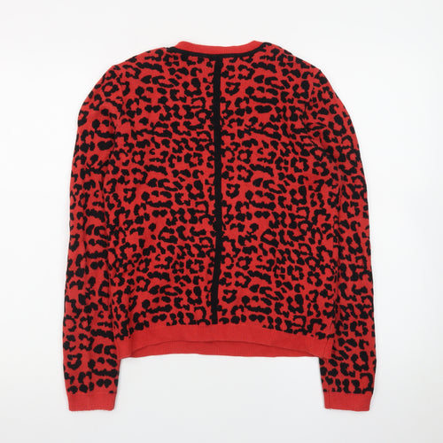 Oasis Women Red Leopard Knit Pullover Jumper Size S