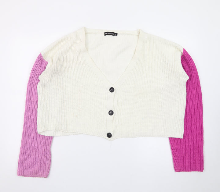 PrettyLittleThing Womens Multicoloured L Cardigan Knit V-Neck Jumper