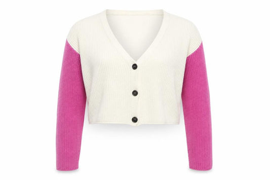 Front view of PRETTYLITTLETHING women’s multicoloured l cardigan knit v-neck jumper