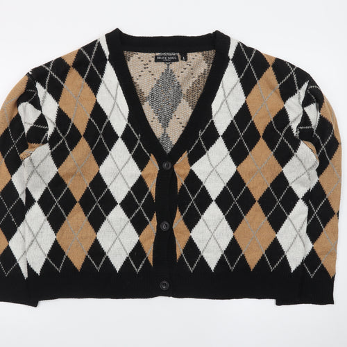 Brave Soul Women's Multicoloured Argyle Knit V-Neck Cardigan L