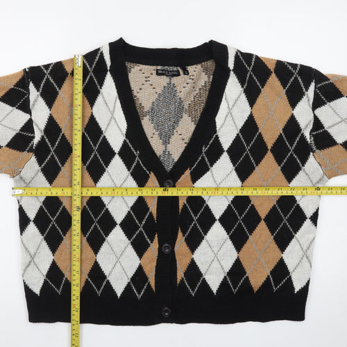 Brave Soul Women's Multicoloured Argyle Knit V-Neck Cardigan L