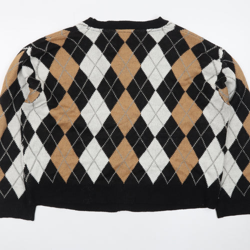 Brave Soul Women's Multicoloured Argyle Knit V-Neck Cardigan L