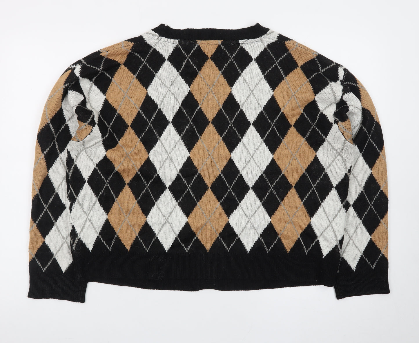 Brave Soul Women's Multicoloured Argyle Knit V-Neck Cardigan L