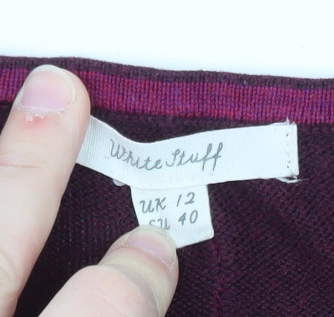 White Stuff Women's Purple Long Sleeve Crew Neck Cotton Wool Jumper Size 12