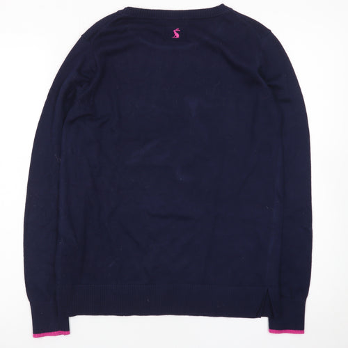 Joules Women's Blue Sequin Duck Jumper UK 10 Cotton Knit Crew Neck