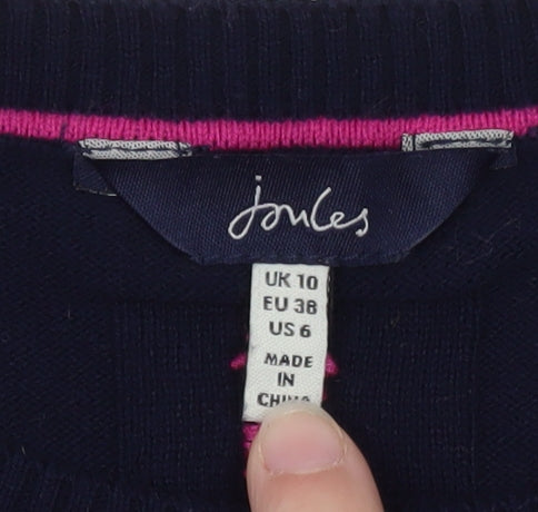 Joules Women's Blue Sequin Duck Jumper UK 10 Cotton Knit Crew Neck