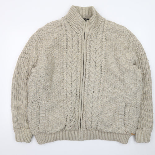 RJR John Rocha Men's Beige 2XL Cable Knit Wool Full Zip Jumper