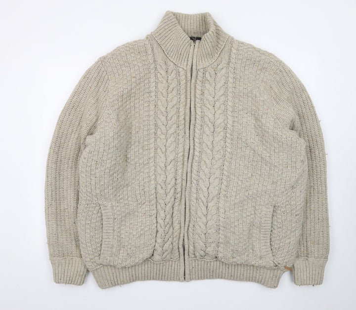 RJR John Rocha Men's Beige 2XL Cable Knit Wool Full Zip Jumper