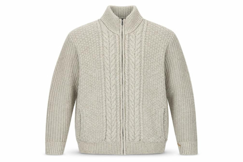 RJR John Rocha Men's Beige 2XL Cable Knit Wool Full Zip Jumper