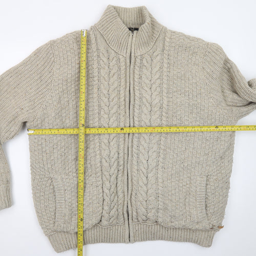 RJR John Rocha Men's Beige 2XL Cable Knit Wool Full Zip Jumper