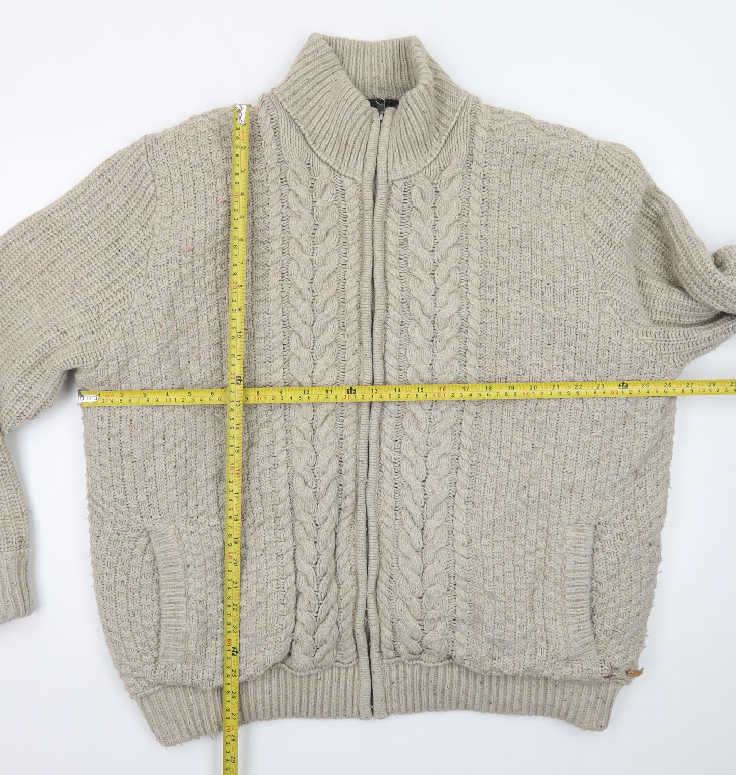 RJR John Rocha Men's Beige 2XL Cable Knit Wool Full Zip Jumper