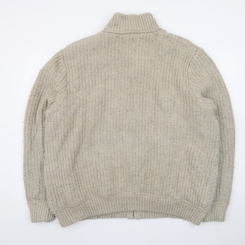 RJR John Rocha Men's Beige 2XL Cable Knit Wool Full Zip Jumper