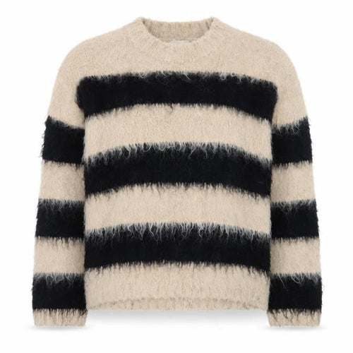H&M Women Beige Black Striped Chunky-Knit Jumper Size S