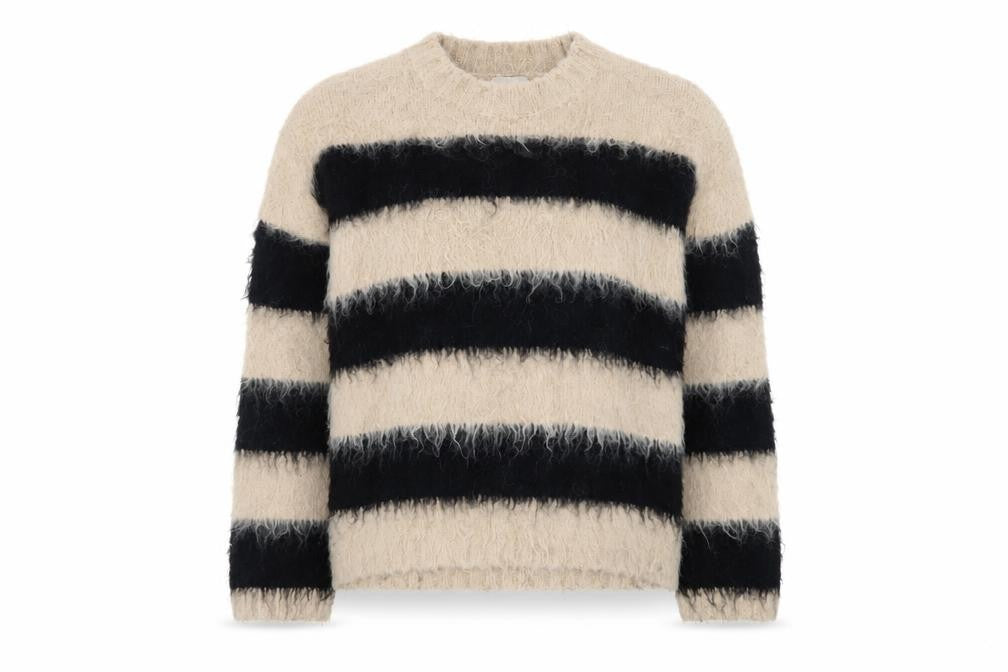 H&M Women Beige Black Striped Chunky-Knit Jumper Size S
